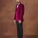 Regal Bordeaux Velvet Tuxedo Jacket - Luxurious Style in Sizes S to XL | Jaipurio