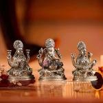 6" Pure Brass Ganesh Lakshmi Saraswati Idol Set | Divine Trinity Temple Murti | Sacred Trio Set
