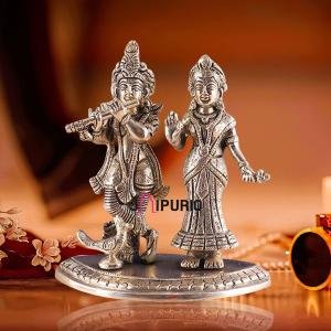 Pure Brass Radha Krishna Idol – 7" Height | Divine Love Sculpture