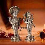 18" Exquisite Brass Vishnu Lakshmi Idol Pair | Divine Couple Temple Murti | Sacred Art Set