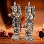 Pure Brass Superfine Radha Krishna Pair Statue – 16" Height | Handcrafted by Silver Artisans