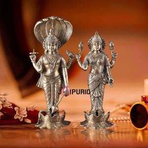 18" Exquisite Brass Vishnu Lakshmi Idol Pair | Divine Couple Temple Murti | Sacred Art Set