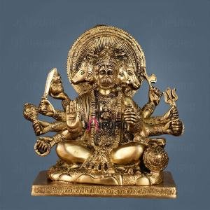 Pure Brass Superfine Panchmukhi Hanuman Blessing Statue 10" | Antique Finish | 4.8 kg Finely Detailed | Invoke Divine Blessings | 9" Width, 5" Depth