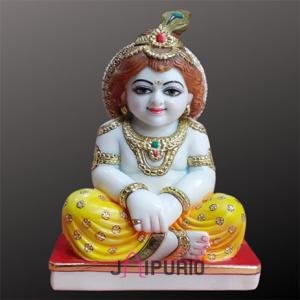 18" Hand Carved Marble Bal Krishna Statue in Sitting Position | Jaipurio