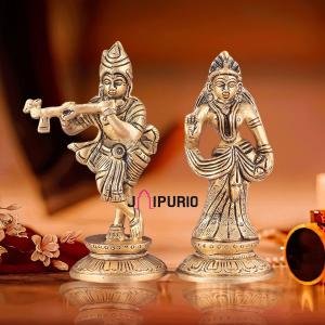 Pure Brass Radha Krishna Idols - Superfine Pair, 4.5" Height