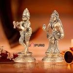 Pure Brass Radha Krishna Idols - Superfine Pair, 4.5" Height