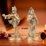 Pure Brass Radha Krishna Idols - Superfine Pair, 4.5" Height