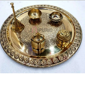 Indian Pooja Thali Set of 6 Pcs | Brass Aarti Thali for Diwali Festival | Handcrafted Puja Essentials | Traditional Design | Jaipurio Authentic Spiritual Collection