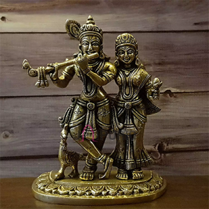 Radha Krishna with Peacock Brass Statue: 7x14x18cm Sacred Art | Divine Love with Peacock | Perfect Gift Decor | Premium Sacred Design