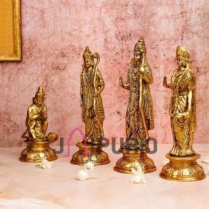 Antique Golden Ram Darbaar Brass Idol | Traditional 23.6 × 7.6 × 30.5 cm Table Top Murti | Handcrafted Ram Parivar Statue | Premium Decor | Jaipurio