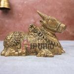 Golden Brass Nandi Idol | Traditional 11.4 × 16.5 × 8.9 cm Sacred Bull Statue | Handcrafted Shiva Vahana Murti | Premium Temple Art | Jaipurio