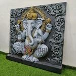 Lord Ganesha Wall Sculpture (121.9 cm × 121.9 cm × 20.3 cm/48" × 48" × 8", 20000 g) | Divine Spiritual Art | Premium Fiberglass with Marble Powder by Jaipurio