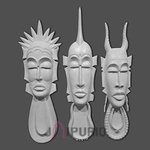 African Mask Wall Hanging Sculpture Set of 3 (91.4 cm × 30.5 cm each/36" × 12", 12000 g) | Tribal Art Collection | Premium Fiberglass with Marble Powder by Jaipurio