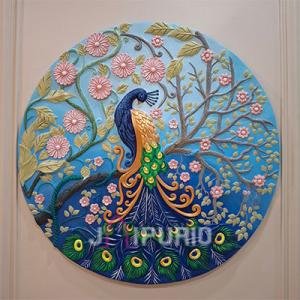 Peacock on Tree Wall Sculpture (106.7 cm × 106.7 cm × 10.2 cm/42" × 42" × 4", 8000 g) | Modern Nature Art | Premium Fiberglass with Marble Powder by Jaipurio