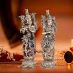 Pure Brass Superfine Radha Krishna Pair Statue 16" | Divine Grace Sculpture | Exquisite Silver Artisan Craftsmanship | 6 kg Idol | Home Temple Decor Gift