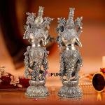 Pure Brass Superfine Radha Krishna Pair Statue 16" | Divine Grace Sculpture | Exquisite Silver Artisan Craftsmanship | 6 kg Idol | Home Temple Decor Gift