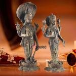 18" Vintage Brass Vishnu Lakshmi Idol Pair | Divine Couple Temple Murti | Sacred Art Set