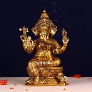 12" Super Fine Brass Ganesha Idol | Premium Temple Murti | Divine Grace Statue