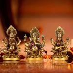 9.5" Pure Brass Ganesha Laxmi Saraswati Set | Divine Trio | Triple Blessing Murti