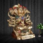 Large Brass Panchmukhi Hanuman with Stonework | 17" x 15" x 8.5" (43.2 x 38.1 x 21.6 cm) | 22 kg Five-Faced Sacred Art | Premium Divine Murti