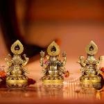 9.5" Pure Brass Ganesha Laxmi Saraswati Set | Divine Trio | Triple Blessing Murti