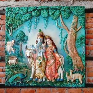 Radha Krishna Serene Nature Wall Art | Majestic 121.92 × 121.92 × 15.24 cm Sacred Scene | Premium20000 gm Divine Masterpiece | Temple Art