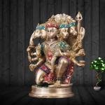 Brass Panchmukhi Hanuman Stone-Adorned Statue | 11" x 9" x 6" (28 x 23 x 15.2 cm) | 6.6 kg Premium Sacred Art | Embellished Divine Murti