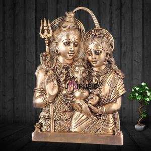 Brass Divine Family Wall Hanging | 11.5" x 7.5" x 1.5" | 2.70 kg | Lord Shiva Parvati Baby Ganesha | Sacred Hindu Art | Auspicious Decor | Jaipurio