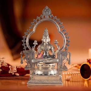 Pure Brass 32.5" Goddess Lakshmi with Prabhavali Statue | Large Temple Murti with Divine Halo | Handcrafted Prosperity Idol