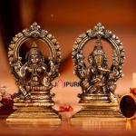 7.5" Pure Brass Ganesha Laxmi Pair | Sacred Divine Duo | Prosperity Blessing Murti