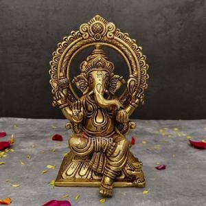 8" Pure Brass Ganesha Idol for Home | Perfect Home Murti | Divine Grace Statue