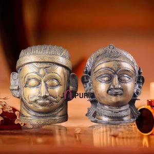 Pure Brass Shiva and Parvati/Gauri Face Sculptures - Divine Energy Balance, Harmony & Spirituality Decor