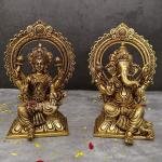 9.5" Pure Brass Ganesha Laxmi Saraswati Set | Divine Trio | Triple Blessing Murti