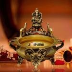 7.5" Pure Brass Ganesha Urli | Sacred Water Vessel | Divine Decor Bowl