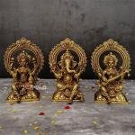 9.5" Pure Brass Ganesha Laxmi Saraswati Set | Divine Trio | Triple Blessing Murti