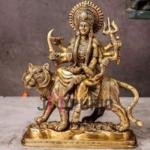 Antique Golden Durga Devi Brass Idol | Traditional 25.4 × 10.2 × 19.1 cm Table Top Murti | Handcrafted Maa Statue | Premium Temple Decor | Jaipurio