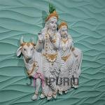 Shri Krishna, Radha & Cow Wall Sculpture | Majestic 121.92 × 91.44 × 15.24 cm Sacred Metal Art | Premium 10 kg Divine Masterpiece