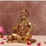 9" Pure Brass Blessing Hanuman Idol | Sacred Temple Murti | Divine Grace Statue