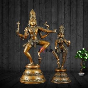 Dancing Shiva and Parvati Set | 22" & 17" Heights | 14 kg | Bronze Brown Finish | Divine Couple Dance | Sacred Hindu Art | Jaipurio