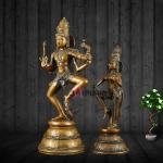 Dancing Shiva and Parvati Set | 22" & 17" Heights | 14 kg | Bronze Brown Finish | Divine Couple Dance | Sacred Hindu Art | Jaipurio