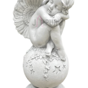 Angel on Ball Statue: Cherub Stone Sculpture | Garden & Memorial Art | Authentic Craftsmanship | Decorative Concrete Angel