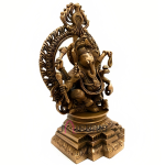 Brass Ganpati with Aureole: 12.7x11.43x30.48cm Temple Art | Divine Prabhavali Design | Sacred Pooja Room Statue | Premium Showpiece