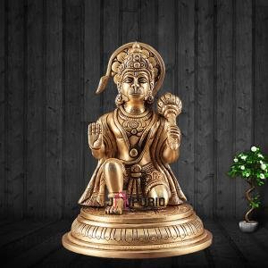 Brass Hanuman Idol Carrying Sanjeevani Mountain 4.5" | Symbol of Strength, Devotion & Courage | 500g Intricate Detailing | Divine Blessings & Protection