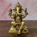 6.5" Pure Brass Ganpati/Ganesha Idol | Sacred Temple Murti | Divine Grace Statue