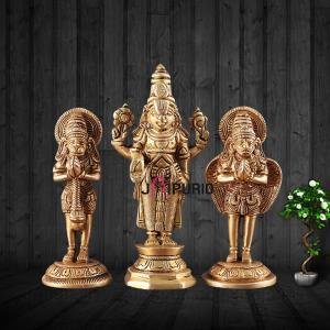 Brass Tirupati Balaji, Garuda & Hanuman Trio 5.5" | Divine Idols Set | Blessings, Protection & Devotion | Handcrafted Spiritual Ambiance | Home Temple Decor