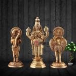 Brass Tirupati Balaji, Garuda & Hanuman Trio 5.5" | Divine Idols Set | Blessings, Protection & Devotion | Handcrafted Spiritual Ambiance | Home Temple Decor