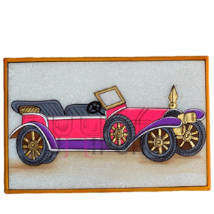 Vintage Cars Marble Paintings: Handcrafted 6"x4" Art on Marble Frame | Luxurious Home Decor | Authentic Indian Artistry | Classic Automotive Art