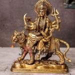 Antique Golden Durga Devi Brass Idol | Traditional 25.4 × 10.2 × 19.1 cm Table Top Murti | Handcrafted Maa Statue | Premium Temple Decor | Jaipurio