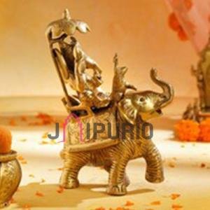 Antique Gold Hand Crafted Ganesha | Traditional 22.9 × 16.5 × 7.6 cm Brass Murti | Premium Temple Art Statue | Divine Decor | Jaipurio