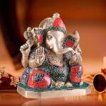 Pure Brass Ganesha with Stonework | 7.5" x 7" x 4" | 3.88 kg | Intricate Stone Inlay | Elegant Sacred Art | Temple Grade | Jaipurio